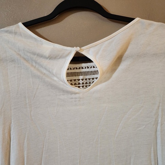 H&M Womens Pullover Slinky Stretch Knit Tee Size S White Keyhole Neck Lace Top - Picture 11 of 12